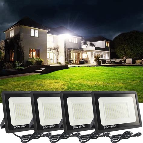 MUCLUD 4Pack LED Flood Light Outdoor,50W LED Work Light 5500lmwith 6FT US Plug,IP66 Waterproof ...