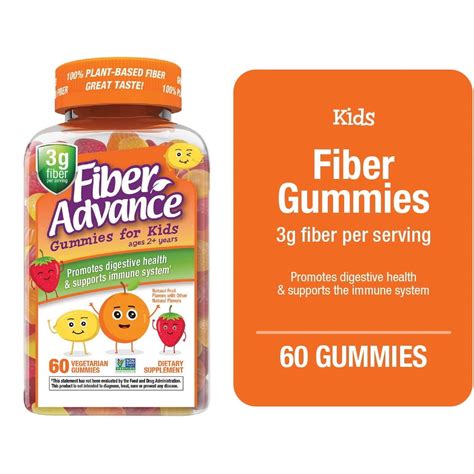 Fiber Advance Kids Digestive Health Fiber Supplement Gummies, Natural ...
