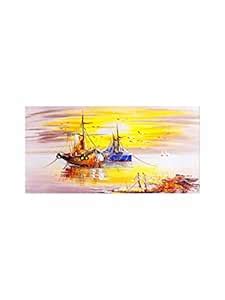 999STORE Wooden Stretched Framed painting Seascape With Boats Wall ...