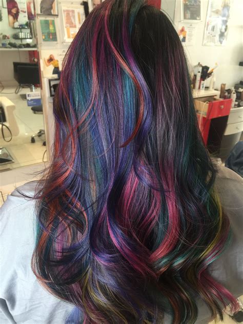Colorful Highlights In Brown Hair, Highlights Curly Hair, Blue Peekaboo ...