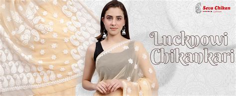 Buy Seva Chikan Hand Embroidered Lucknowi Chikankari Beige Georgette ...