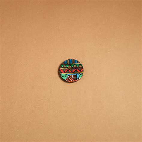 Multicolor Madhubani Handpainted Wooden Fridge Magnet