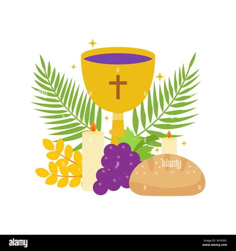 Holy Communion Symbols with Chalice, Bread, Grapes, Candles, Palm ...