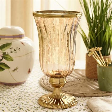 Pure Home + Living Gold Ribbed Hurricane with Short Stand - Large ...