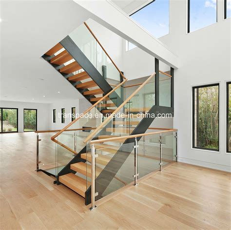 Straight Steel Wood Stair with Tempered Glass Railing - Stair and ...