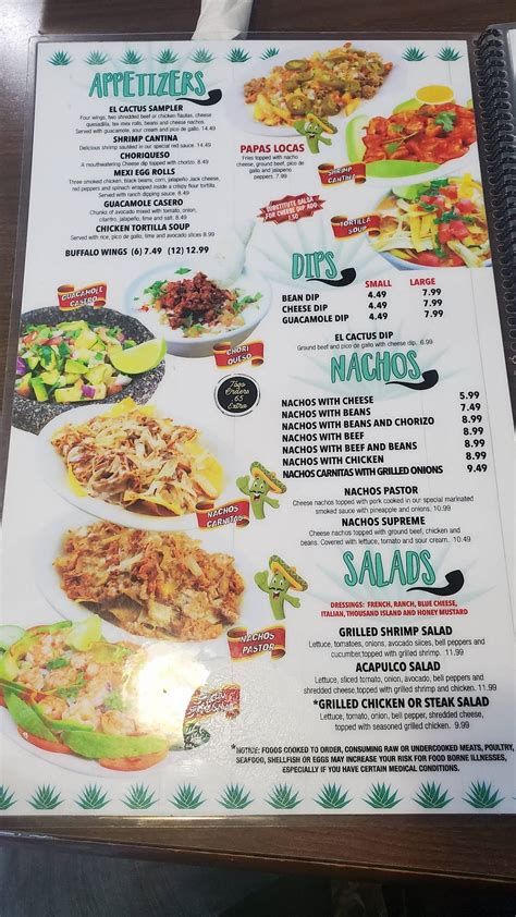 Menu at El Cactus Mexican Grille restaurant, Fort Oglethorpe