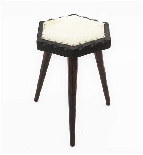 Spanish Colonial Hexagonal Tripod Stool in Wood and Fur For Sale at ...