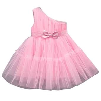 Buy A.T.U.N. Girls Solid One Shoulder Bow Fit & Flare Dress Pink at ...