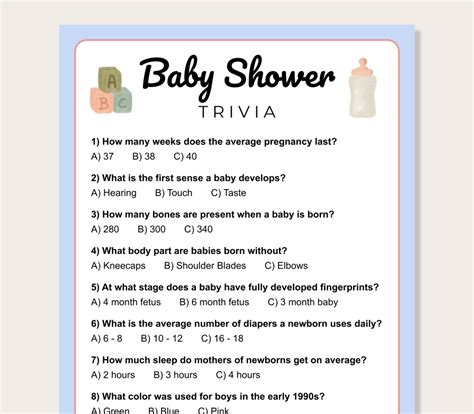 Baby Shower Trivia Game Printable Baby Trivia Game Baby Shower Games ...
