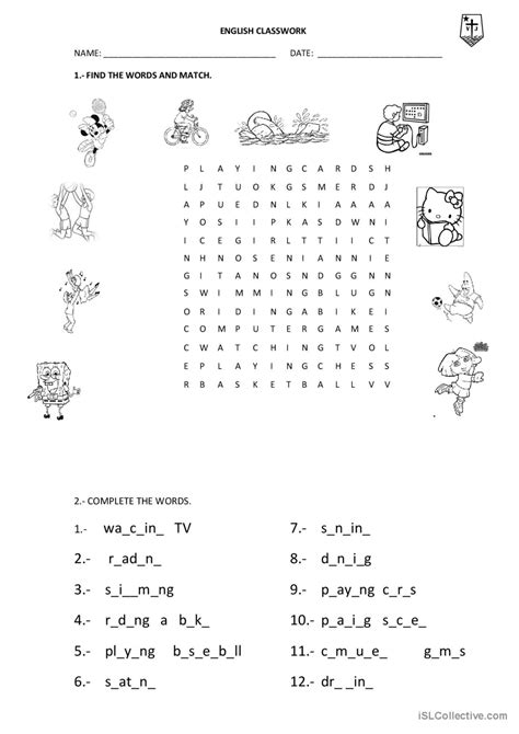 English Sing Sing Hobbies Worksheet 的图像结果