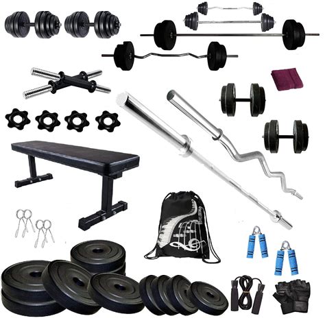 Buy BODYFIT Home Gym Set Combo Kit, Gym Dumbbell Set, (16to100 Kg), 3Ft ...