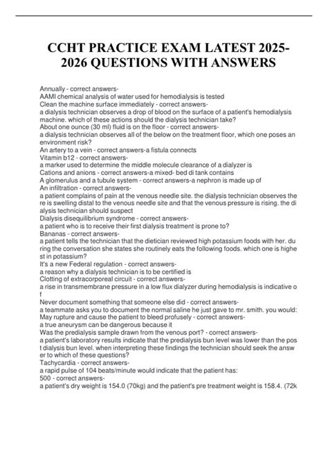 CCHT PRACTICE EXAM LATEST QUESTIONS WITH ANSWERS - CCHT - Stuvia US