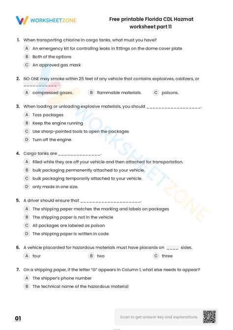 Free printable Florida CDL Hazmat worksheet part 6 | Worksheet Zone