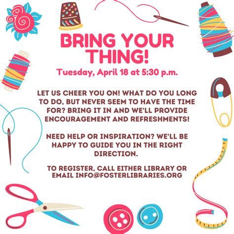 Bring Your Thing! April Edition - Libraries of Foster