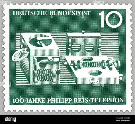 Postage stamp, Telephone transmitter mechanism by Johann Philipp Reis ...