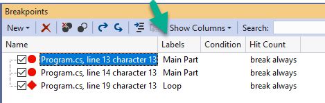 C# Debugging Breakpoints 的图像结果
