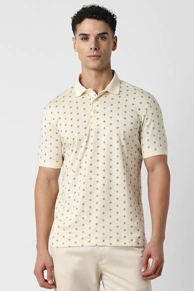 Buy Men Cream Print Polo Neck T-shirt Online - 39689078 | Van Heusen