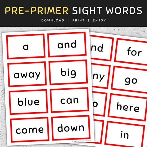 Sight Words Flashcards: Pre-Primer Sight Words | Made By Teachers