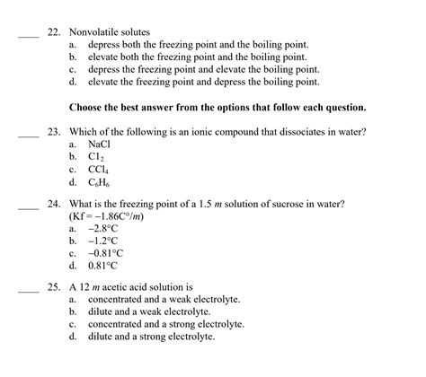 [Solved] ap chem questions. 22. Nonvolatile solutes a. depress both the ...