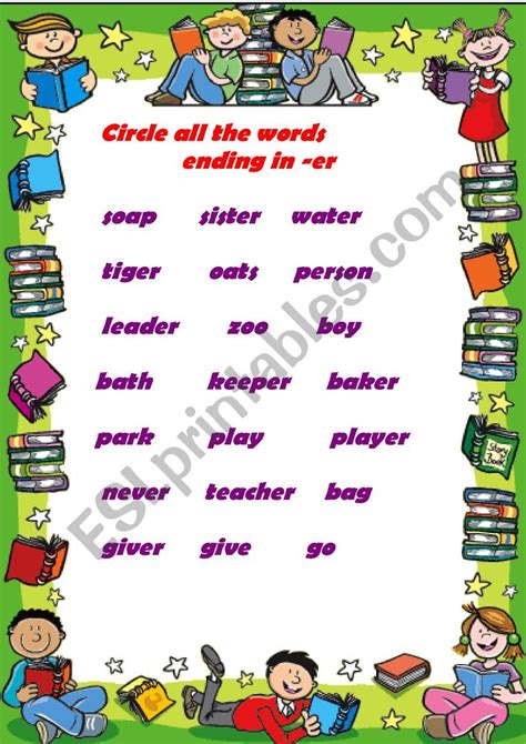 All Words With Er Endings