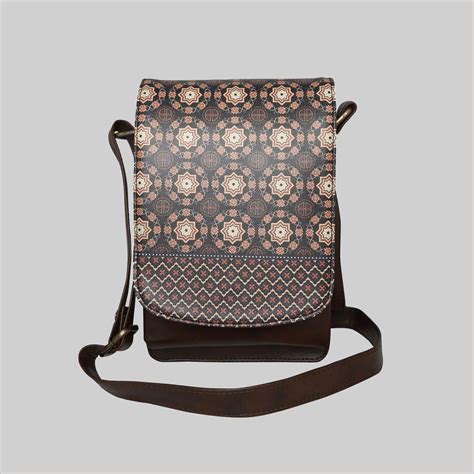 The Bombay Store Ajrakh Faux Leather Rectangle Sling Bag (Brown)