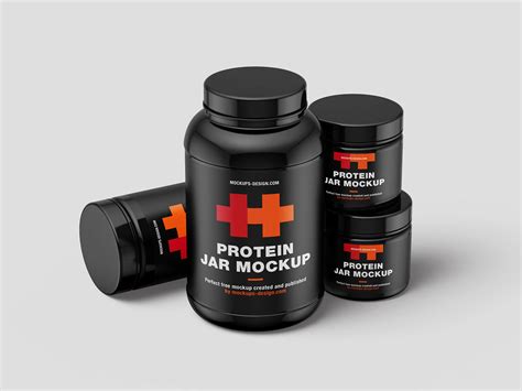 Free Protein Supplement Jars Mockup PSD Set (8 Files) - Package Mockups