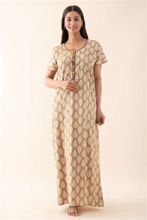 Buy khaki Block Printed Nighty Online in India | Best Nightwear ...