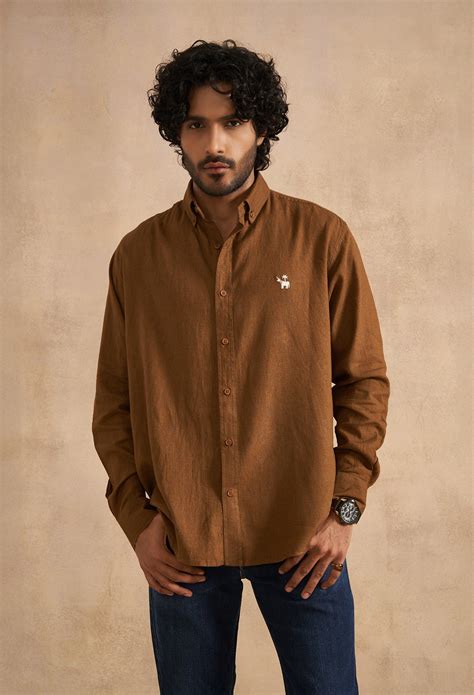 Brown Linen Viscose Semi-Formal Shirt – neopalms