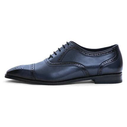 Buy Premium Merlin Blue Brogue Oxford Vegan Leather Shoes