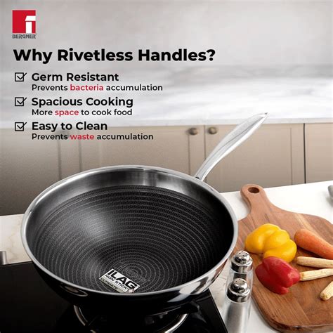 Bergner Hitech Tri-Ply Stainless Steel Non-Stick Wok Lid - Induction B