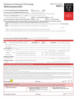 Swinburne TAFE Enrolment Form - Blank Fillable Template | Fill Out ...