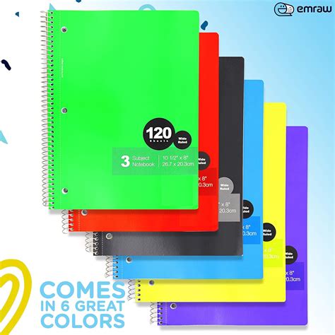 Buy Emraw 3 Subject Spiral Notebooks , Wide Ruled , 120 Sheets White ...