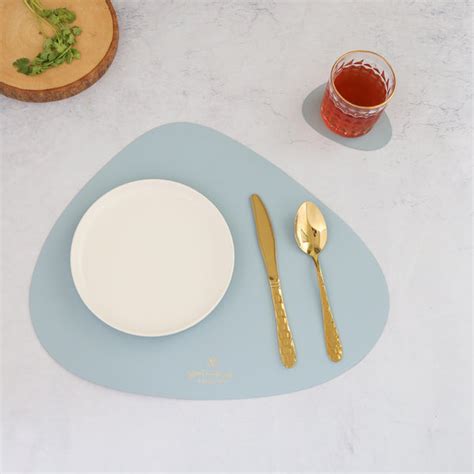 Light Blue Leather Table Mat Set of 4