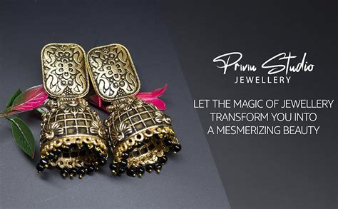PRIVIU Traditional Oxidized Gold Jhumka Earrings for Women Black ...