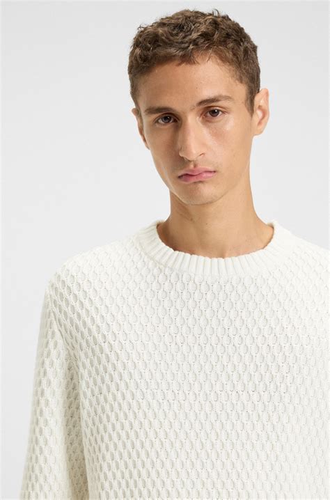 HUGO - Cotton sweater with 3D knit structure - White