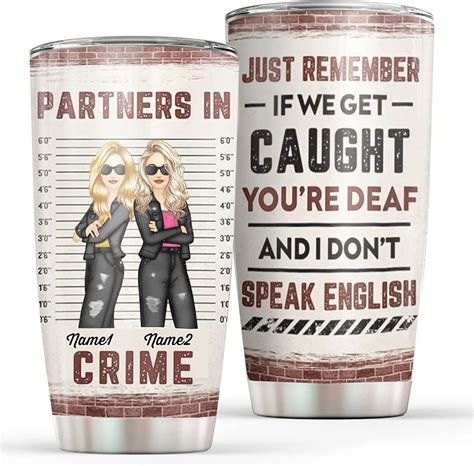 Vaso personalizado con texto en inglés «Partners in Crime» para mejor ...