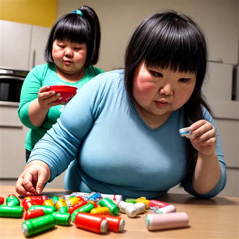 very fat asian girl tking pills