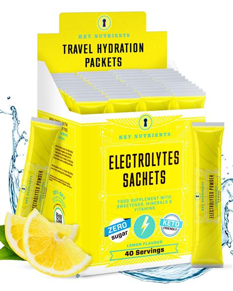 Key Nutrients Electrolytes Sachets - Multivitamin & Minerals Powder - 40 Servings Lemonade ...