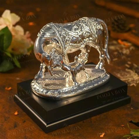 Buy Kamadhenu Silver Cow and Calf Idol Online in India - Mypoojabox.in