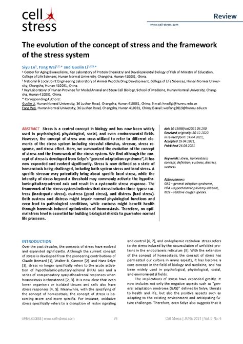 Evolution of Stress: Conceptual Framework and Biological Implications ...