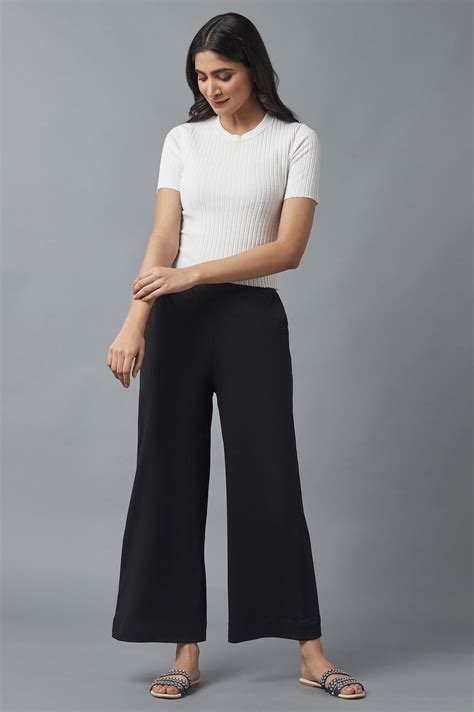 Buy Black Solid Straight Fit Cotton Palazzo With Side Pockets Online ...