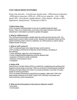 High Speed Network notes - Studocu