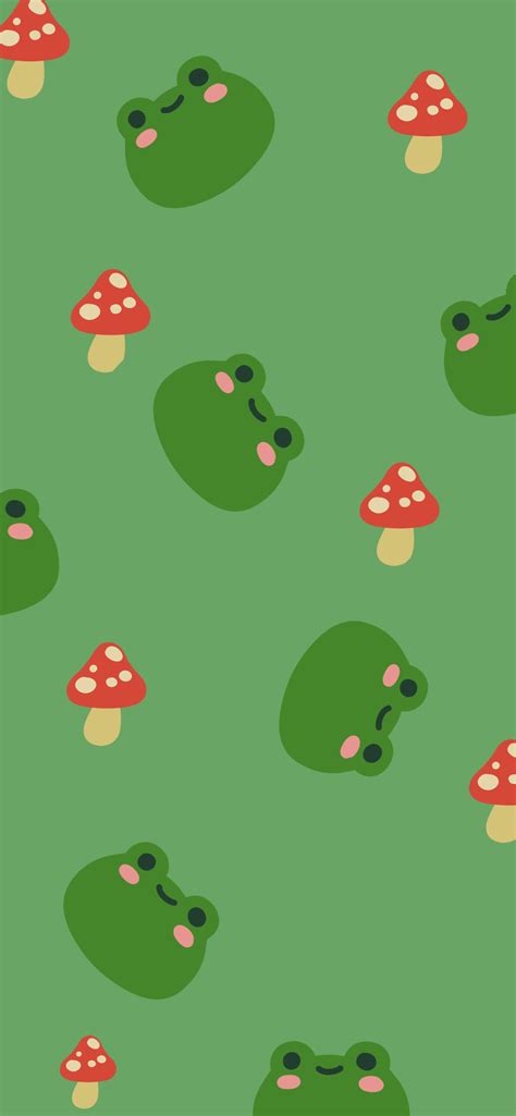 Kawaii Frog & Mushroom Green Wallpapers - Cute Frog Wallpaper Sage ...