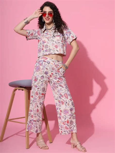 Gulabi Leaf Purple Cotton Printed Premium Co-ords Set Price in India ...