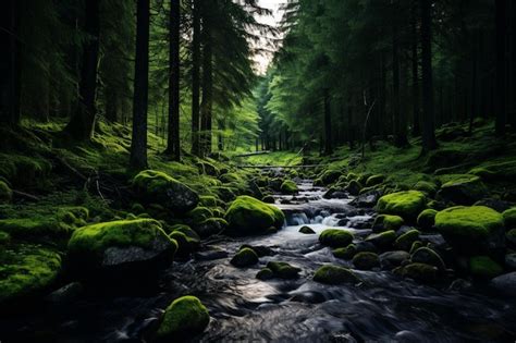 Vibrant scenery of a river in the middle of a forest in yakushima ...