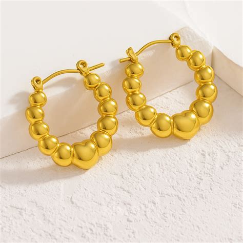 18K Gold Plated Heart layered Hoops Anti Tarnish Earring – Kimti