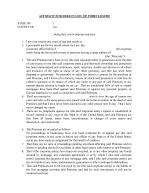 Fillable Online Affidavit for Deed in Lieu of Foreclosure - Record and ...