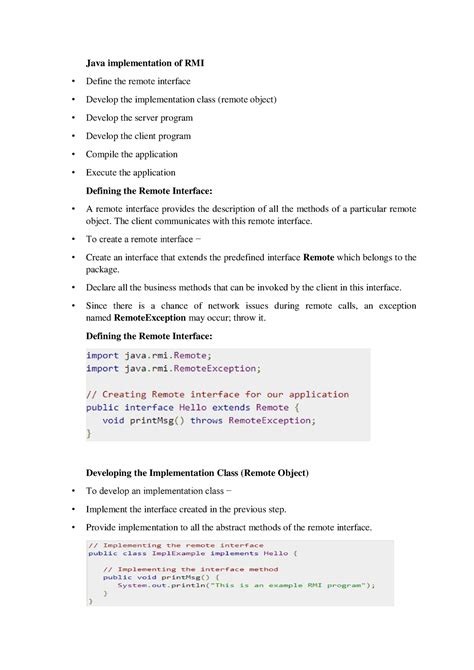 Advanced Java And J2EE /ASP.NET - Java implementation of RMI Define the ...