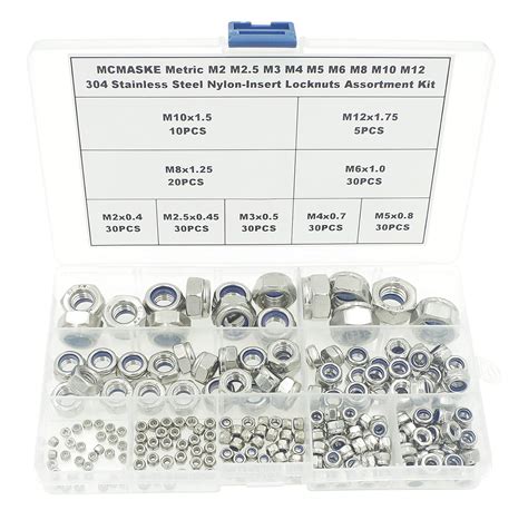 MCMASKE Metric M2 to M12 304 Stainless Steel Nylon-Insert Locknuts ...