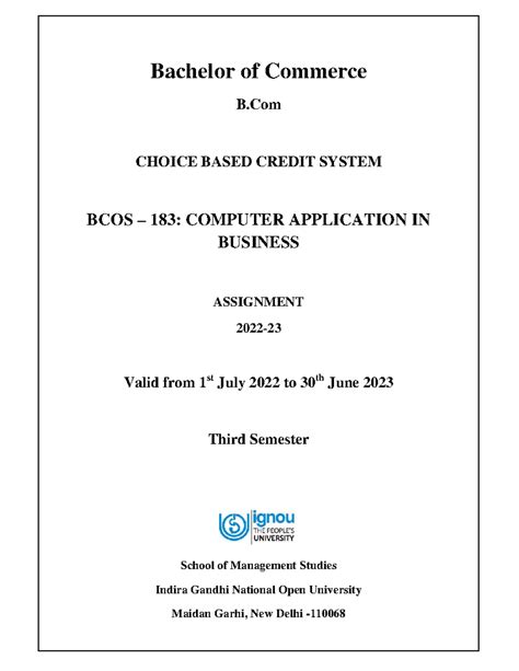 BCOS-183 - Computer Application in Business Assignment Guide 2022-23 ...
